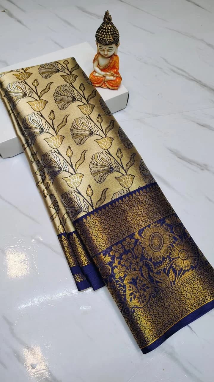 Tissue Silk Saree KS001 - Navi blue
