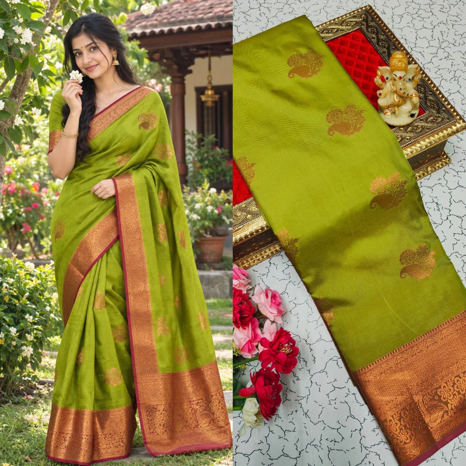 FANCY SOFT SILK SAREES ARS029 - Apple Green
