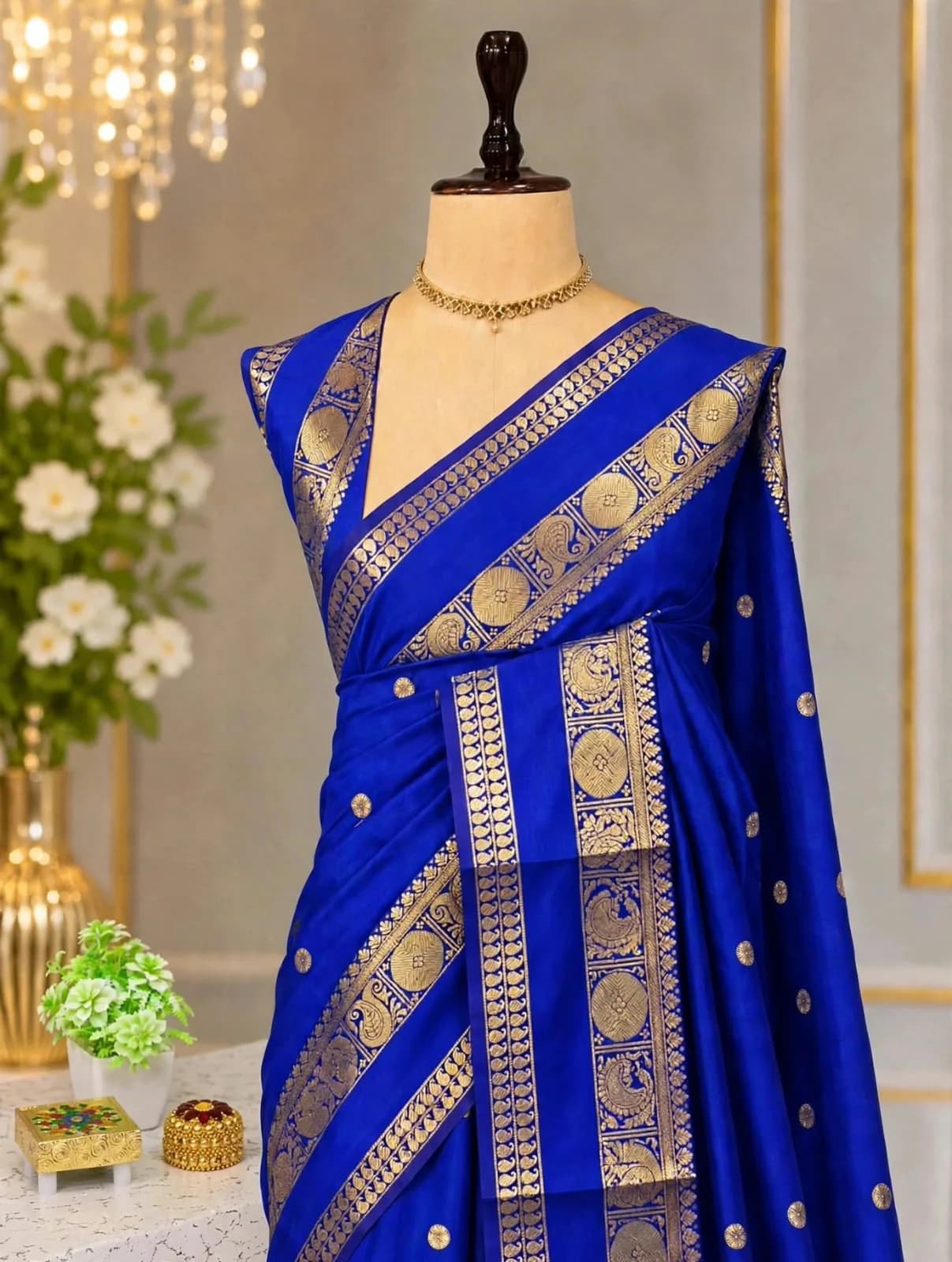Banaras Retta Betta Semi Silk Sarees V1004 - Dark blue ā image 1 of 1