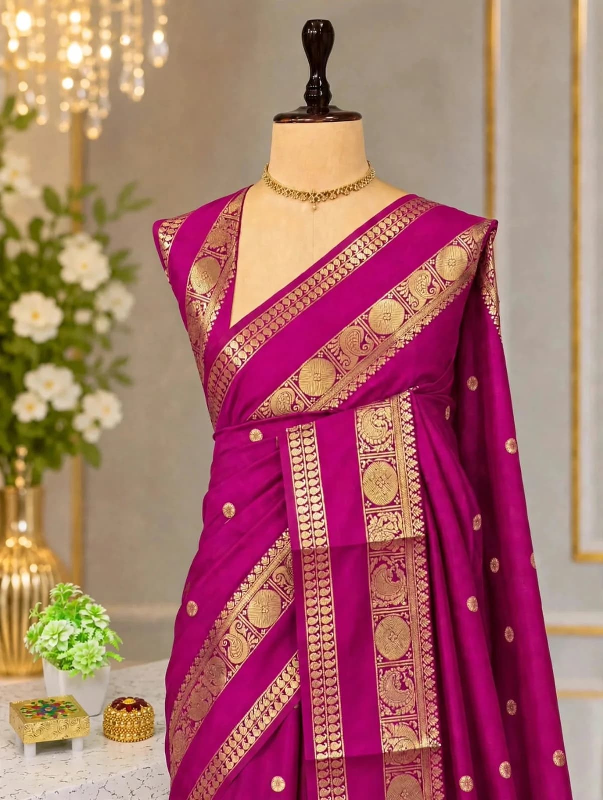 Banaras Retta Betta Semi Silk Sarees V1003 - Rani Pink