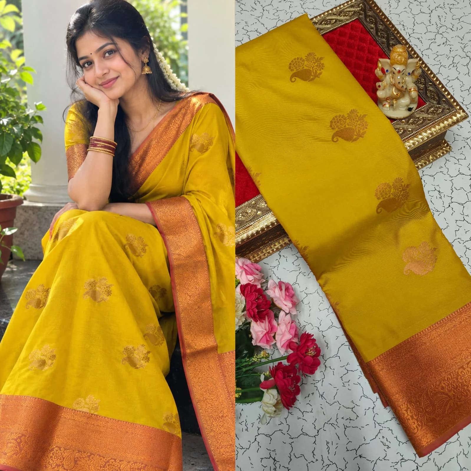 FANCY SOFT SILK SAREES ARS027 - Mustard yellow