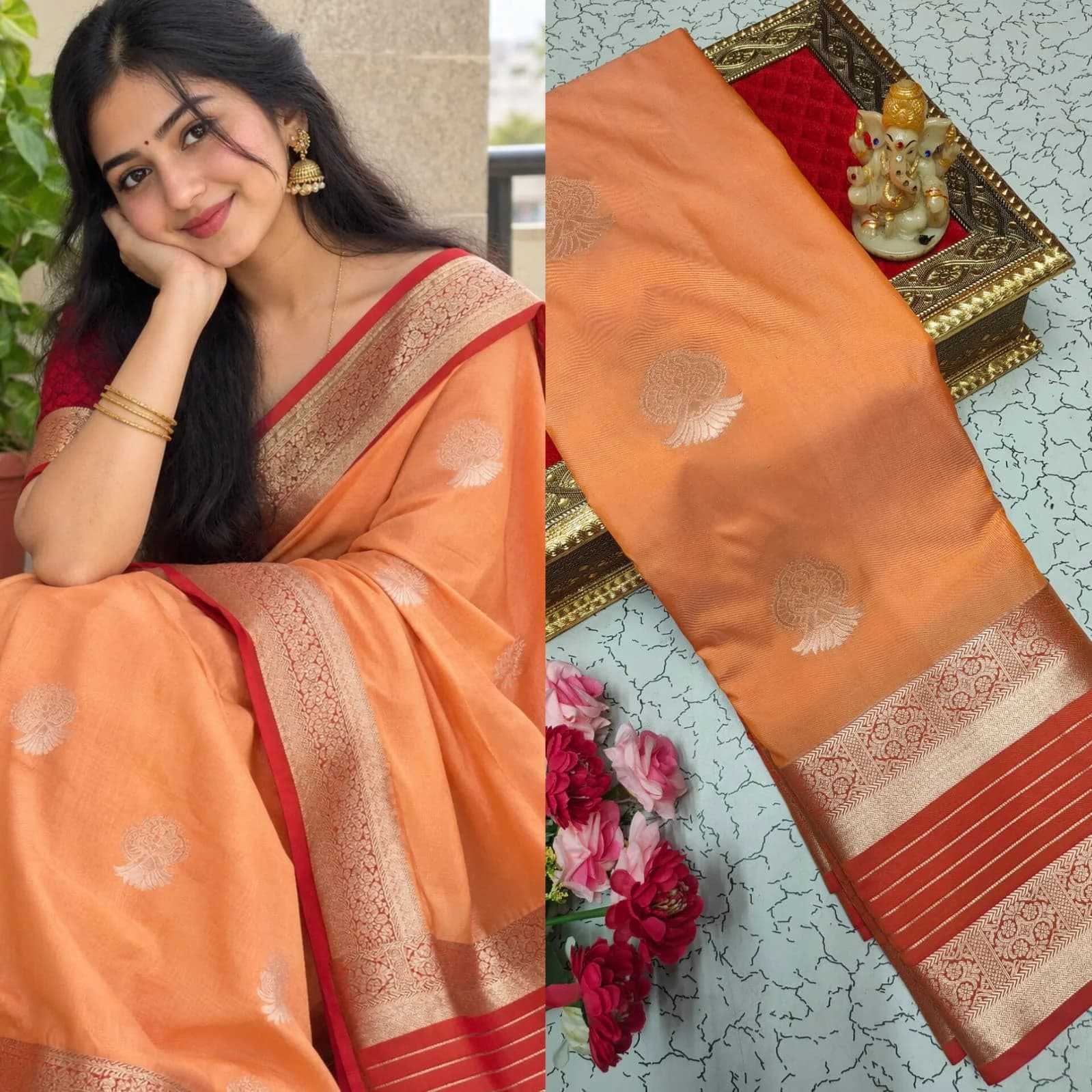 FANCY SOFT SILK SAREES ARS026 - Orange