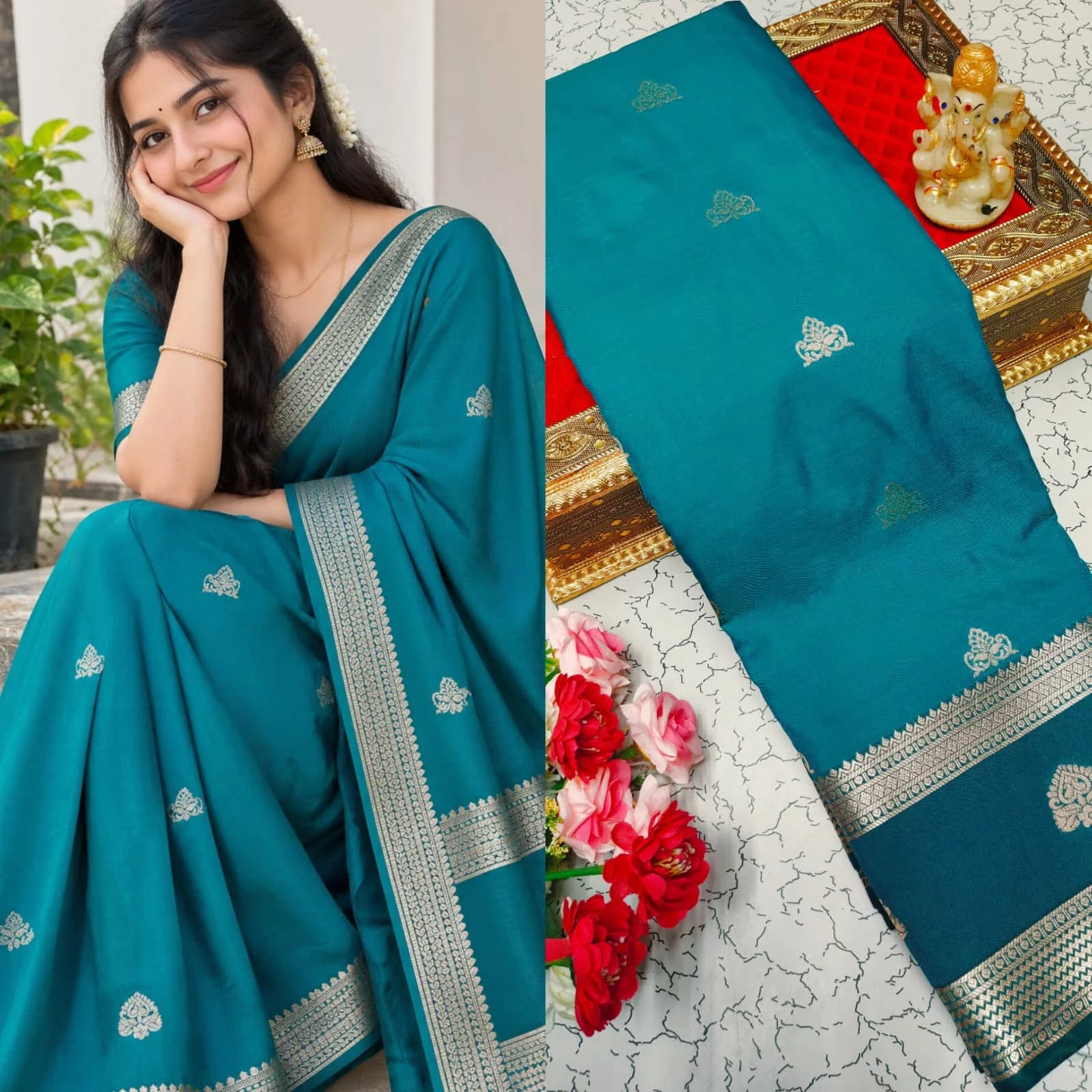FANCY SOFT SILK SAREES ARSO25 - Peacock Blue