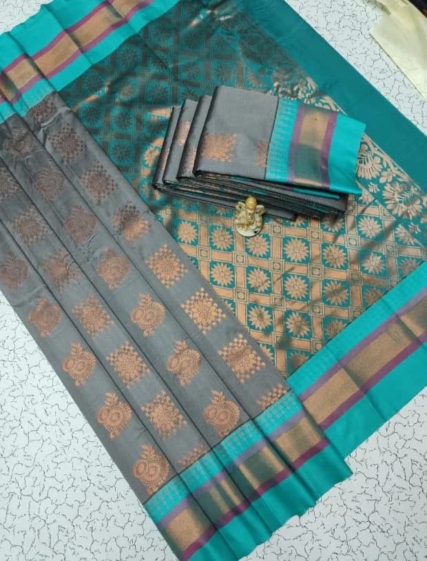 Arani Border Soft Silk Sarees ARS0018 - Grey – image 1 of 2