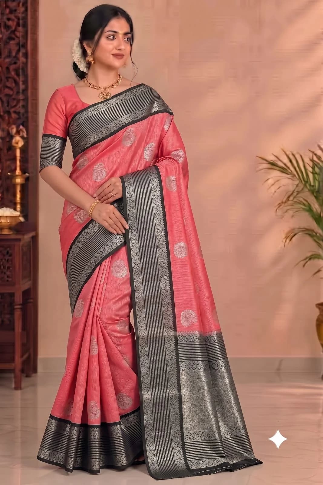 Art Silk Silver Jari Saree SRS004 - Pink