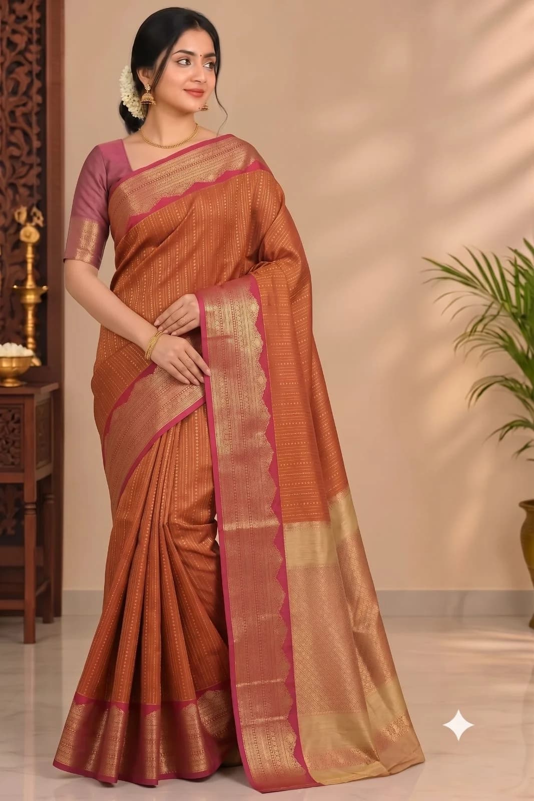 Soft Silk Kotanch Saree SRS006 - Rani Pink