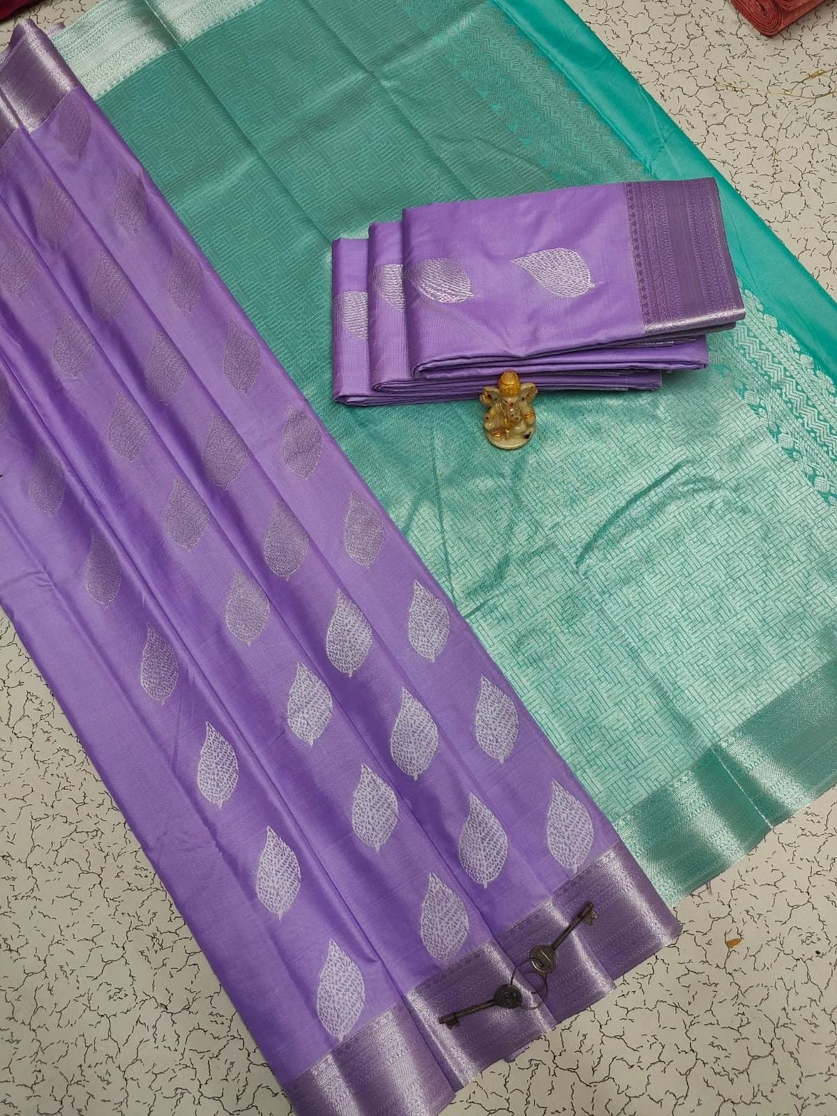 Arani Bordered Software Silk Embossed Saree ARS004 - Lavender